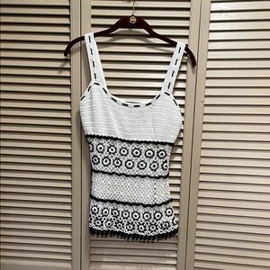 INC International Concepts White and Black Crochet Tank Top
